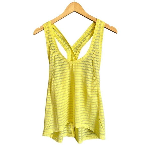 Zyia Lemon Nimbus Split Criss Cross Tie Back Striped Tank Top - Picture 3 of 8